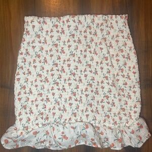 Abercrombie & Fitch Floral A-Line Skirt in Cream and Red